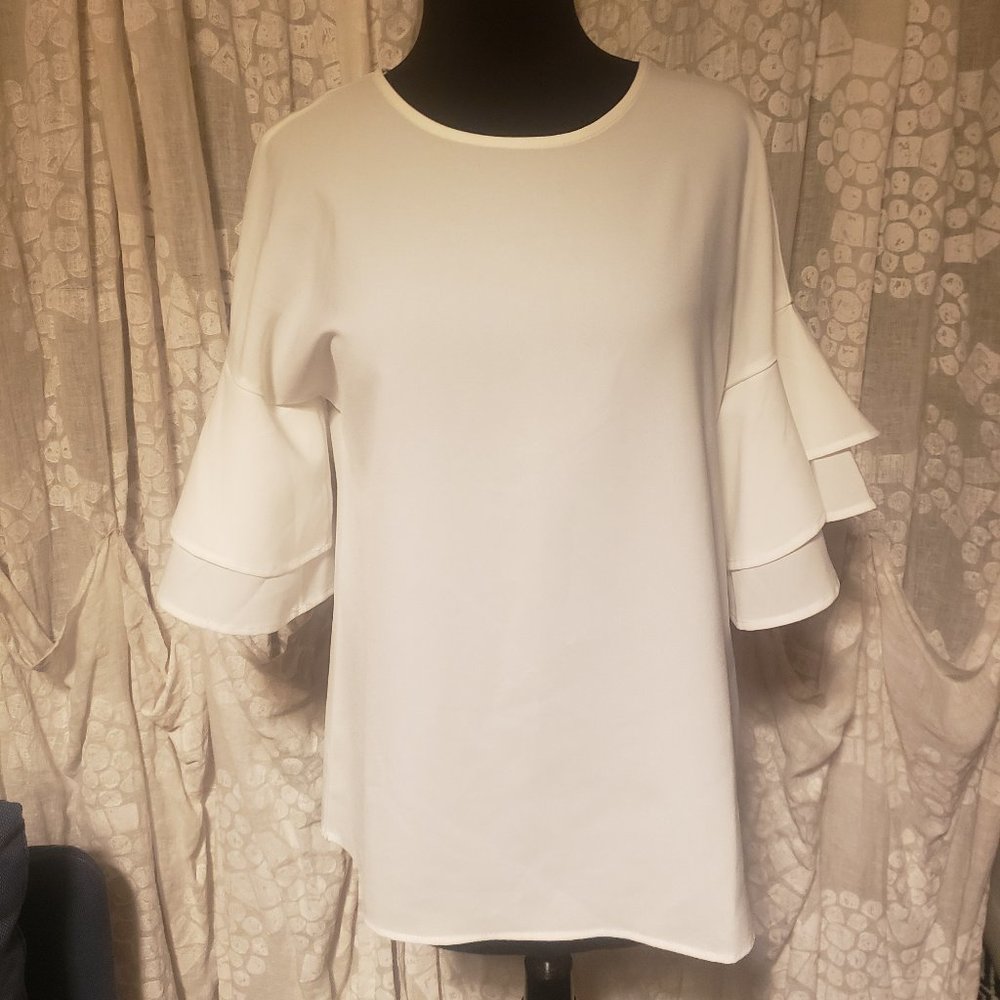 Vintage White Flounce Sleeve Top